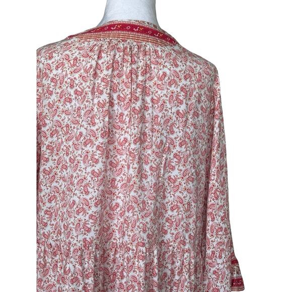 Cynthia Rowley Red Paisley Boho Tunic Blouse Top Flare Sleeve 1X Hippie Bohemian - Picture 9 of 12